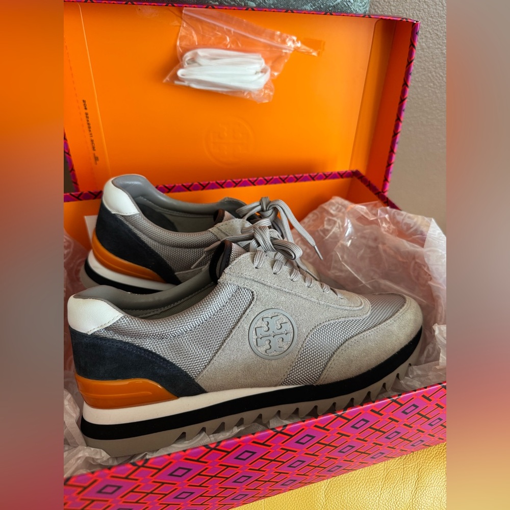 Tory Burch/Women/SAWTOOTH LOGO Sneakers/ Nylon/Split Suede/ Leather/8,5/NWT